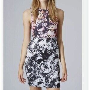 Topshop Sleeveless Scuba Bodycon Dress-Size 6-Photo Realistic Floral-Stretch
